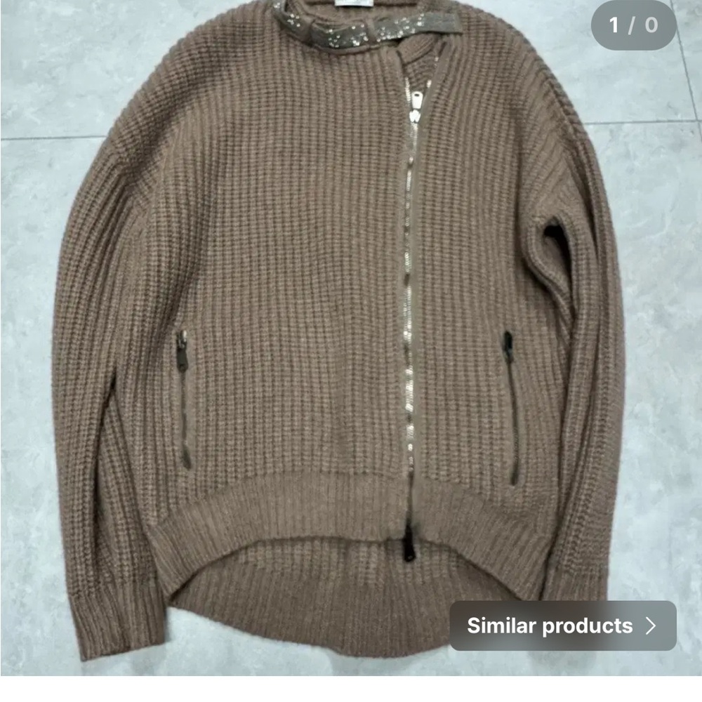 Brunello Cucinelli Chunky Knit Zip Cashmere Cardigan - Taupe